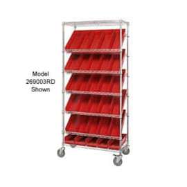 Global Industrial Easy Access Slant Shelf Chrome Wire Cart, 18 4"H Shelf Bins Red, 36Lx18Wx74H