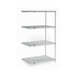 Nexel Stainless Steel, 4 Tier, Wire Shelving Add-On Unit, 48"W x 18"D x 86"H
