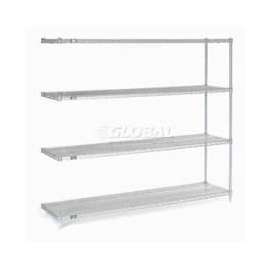 Nexel Stainless Steel, 4 Tier, Wire Shelving Add-On Unit, 72"W x 24"D x 86"H