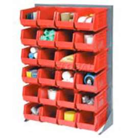 Global Industrial Louvered Bin Rack w/ 16(C), 18(D), 8(F) Red Bins, 36"W x 15"D x 50"H