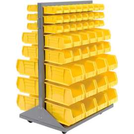 Global Industrial Mobile Floor Rack w/ 48(C), 24(D), 24(F) Blue Bins, 36"W x 25-1/2"D x 55"H