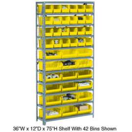 Global Industrial 10 Shelf Open Steel Shelving With 28 Akro Bins 36"X18"X73"