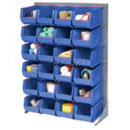 Global Industrial Singled Sided Louvered Bin Rack w/ 24(F) Blue Bins, 36"W x 15"D x 50"H