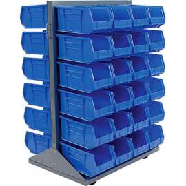 Global Industrial Double Sided Mobile Floor Rack w/ 48(F) Red Bins, 36"W x 25-1/2"D x 55"H