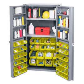 Bin Cabinet Deep Door 72 YL Bin, Shelves, 16 Ga Unassembled Cabinet 38x24x72