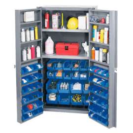 Bin Cabinet Deep Door 64 BL Bin, Shelves, 16 Ga Unassembled Cabinet 38x24x72