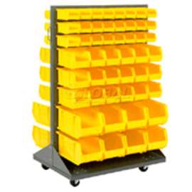 Global Industrial Mobile Double Sided Floor Rack - 100 Yellow Stacking Bins 36 x 55
