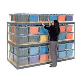 Global Industrial Record Storage Rack 48"W x 24"D x 60"H With Polyethylene File Boxes - Gray
