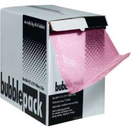 Perforated Anti Static Bubble Roll W/Dispenser, 12"W x 175'L x 3/16" Thick, Pink
