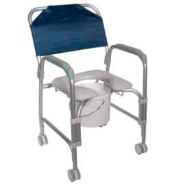 Drive Medical Aluminum Shower Chair and Commode with Casters, 16"W x 16"D Seat