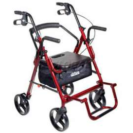 Drive Medical 795BU Duet Transport Wheelchair Chair Rollator Walker, Burgundy, 8" Casters
