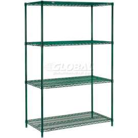 Nexel Poly-Green, 4 Tier, Wire Shelving Starter Unit, 48"W x 24"D x 86"H