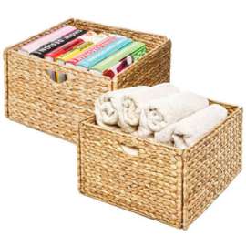 Woven Hyacinth Storage Cube Basket - 2-Pack - Light Brown