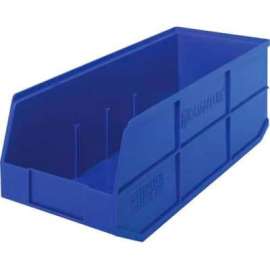 Quantum Plastic Stackable Shelf Bin SSB483 8-1/4"W x 20-1/2"D x 7"H, Blue