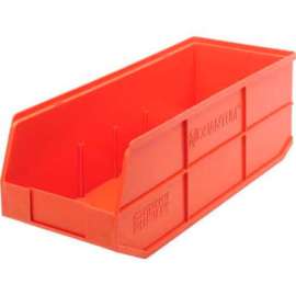 Quantum Plastic Stackable Shelf Bin SSB483 8-1/4"W x 20-1/2"D x 7"H, Orange