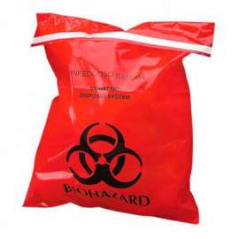 Red Biohazard Waste Stick-On Bags, 2 mil, 9"W x 10"L, 100/Box