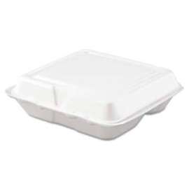 DART 80HT3R, Foam Hinged Food Container, 3 Compartments, White, 200/Carton