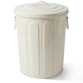 Plexon 5 Gallon Small Metal Trash Can with Lid Outdoor Galvanized Steel Bucket with Lid 5 Gal Storage Can for Dog Food Bird Seed Storage Container Rodent Pet Proof, Matte Off-White