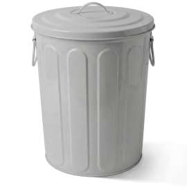 Plexon 5 Gallon Small Metal Trash Can with Lid Outdoor Galvanized Steel Bucket with Lid 5 Gal Storage Can for Dog Food Bird Seed Storage Container Rodent Pet Proof, Gray