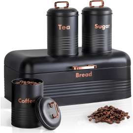 4-piece Matte Black Metal Bread Box Set with Lids