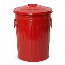 Plexon 2 Gallon Small Metal Trash Can with Lid Bathroom Garbage Can with Lid Bathroom Trash Can for Bedroom Office Kitchen Indoor Waste Basket, Round Powder Coated Red Bucket