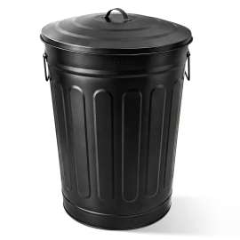 Plexon Metal Trash Can with Lid 13 Gallon, Decorative Outdoor Trash Can Heavy Duty Galvanized Metal Bucket with Lid for Garage Workshop Storage Farmhouse, Black