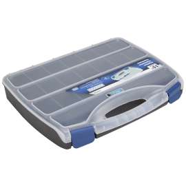 Vulcan 320001 Organizer Box, 14-3/4 in L x 11 in W x 2-1/8 in H, Plastic, Black/Blue, 1-Drawer, 23-Compartment