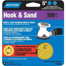 NORTON 02003 Sanding Disc, 5 in Dia, Coated, P150 Grit, Fine, Aluminum Oxide Abrasive, C-Weight Paper Backing
