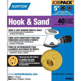 NORTON 04064 Sanding Disc, 5 in Dia, Coated, P40 Grit, Extra Coarse, Aluminum Oxide Abrasive, Paper Backing
