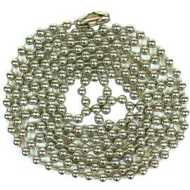 Jandorf 94991 Beaded Chain with Connector, 3 ft L, Steel, Nickel