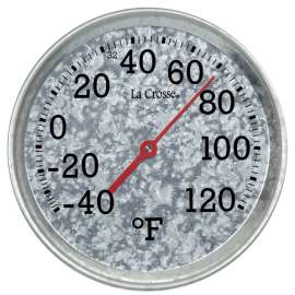 La Crosse 104-2822 Thermometer, 8 in Dia x 1.85 in D Display, -40 to 120 deg F
