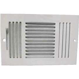 ProSource SW03-10X6 Register, 11-1/2 in L, 7-1/2 in W, 52 degree Air Deflection, 3-Way, Steel, White