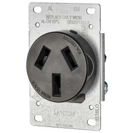 Leviton R20-05206-S10 Electrical Receptacle, 3 -Pole, 125/250 V, 50 A, NEMA: NEMA 10-50R, Black