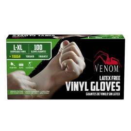 VENOM STEEL VEN4135 Non-Sterile Disposable Gloves, L/XL, Vinyl, Clear, 9 in L