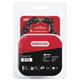 Oregon PowerCut E70 Chainsaw Chain, 20 in L Bar, 0.05 Gauge, 3/8 in TPI/Pitch, 70-Link