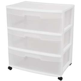 Sterilite 29308001 Drawer Cart, 3-Drawer, Plastic, 21-7/8 in OAW, 15-1/4 in OAH, 24 in OAD