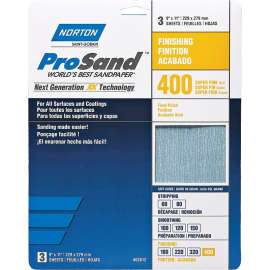 NORTON ProSand 07660768156 Sanding Sheet, 11 in L, 9 in W, Super Fine, 400 Grit, Aluminum Oxide Abrasive