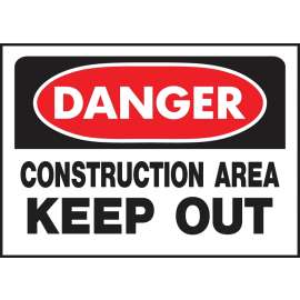 HY-KO 520 Danger Sign, Rectangular, CONSTRUCTION AREA KEEP OUT, Black Legend, White Background
