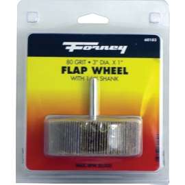 Forney 60182 Flap Wheel, 3 in Dia, 1 in Thick, 1/4 in Arbor, 80 Grit, Aluminum Oxide Abrasive
