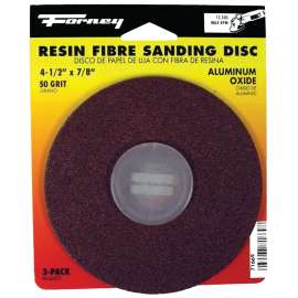 Forney 71669 Sanding Disc, 4-1/2 in Dia, 7/8 in Arbor, Coated, 50 Grit, Coarse, Aluminum Oxide Abrasive