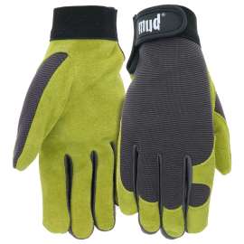 mud MD71001G-W-ML High-Dexterity Garden Gloves, Women's, M/L, Hook and Loop Cuff, Spandex/Split Leather, Grass