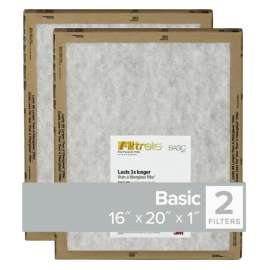 Filtrete FPL00-2PK-24 Flat Panel Air Filter, 20 in L, 16 in W, 2 MERV, For: Air Conditioner, Furnace and HVAC System