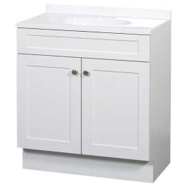 Zenna Home SBC30WW 2-Door Shaker Vanity with Top, Wood, White, Cultured Marble Sink, White Sink