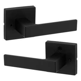 Kwikset Signature Series 730SAL 514 SQT CP Privacy Door Lock, Turn Lock, Lever Handle, Zinc, Matte Black