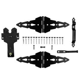National Hardware Deluxe N109-306 Latch Decorative Strap Hinge Gate Kit, Heavy-Duty, Steel, Black