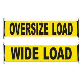 ANCRA 49894-15 Safety Banner, 18 in W, 84 in L, Yellow Background, OVERSIZED LOAD, WIDE LOAD