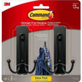 Command 17036MB-2ES Large Decorative Hook, 4 lb, 2-Hook, Metal/Plastic, Matte Black