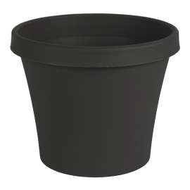 Bloem Terra TR1200 Planter, 14-1/2 in W, 14-1/2 in D, Round, Tapered Design, Plastic, Black, Matte