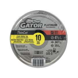 Gator 975010 Cut-Off Wheel, 4-1/2 in Dia, 0.047 in Thick, 7/8 in Arbor, Aluminum Oxide Abrasive