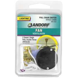 Jandorf 61202 Pull Chain Switch, 1-Pole, 125 V, 3 A, Brass